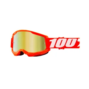 100% Maschera da cross Strata 2 Neon Orange lente a specchio Oro