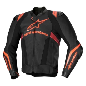 Alpinestars Missile V3 Ignition Leather Jacket Black/Red Fluo/Dark Red