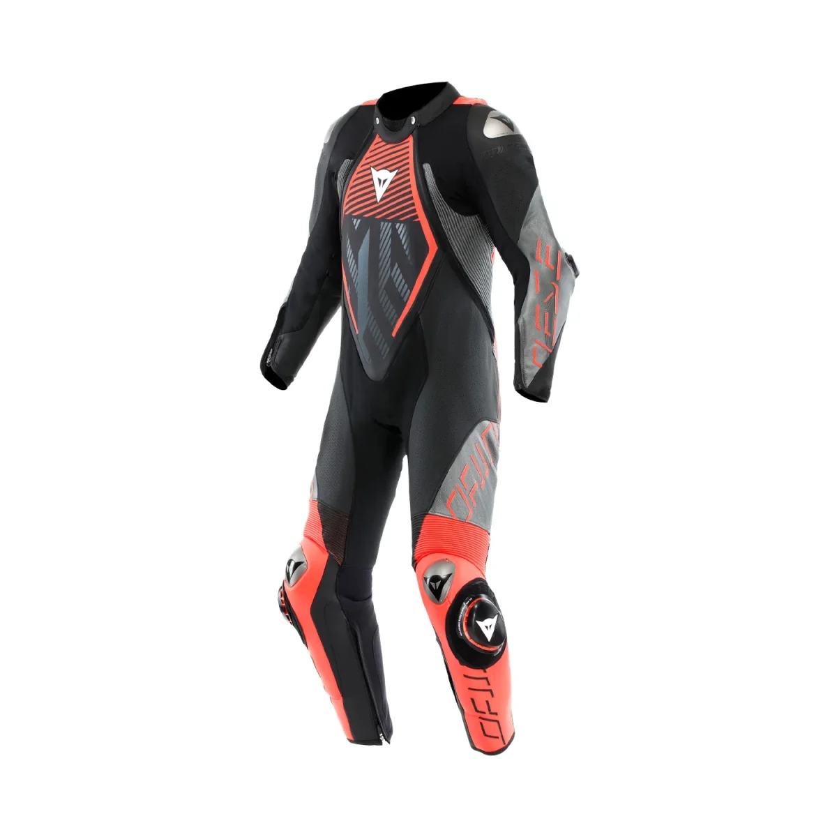 Dainese Audax D-Zip 1PC Perforated Leather Suit Black/Red Fluo/Anthracite