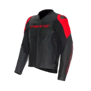 Dainese Racing 5 Leather Jacket Black/Black/Red Fluo