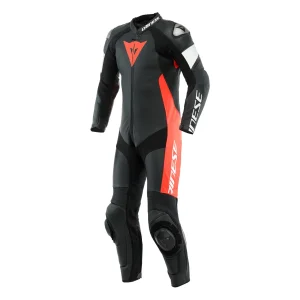 Dainese Tosa 1PC Leather Suit Perforated Black/Red Fluo/White