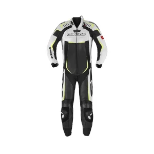 Spidi Track Wind Pro Leather Suit Black/White/Yellow Fluo